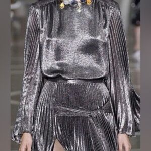 Christopher Kane Black Pleated Sleeve Blouse.